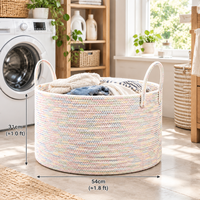 Grand panier en corde de coton tressée avec poignées, bac de rangement décoratif pour linge, vêtements, jouets, couvertures, organisateur de maison