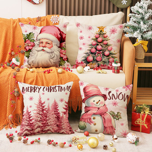 Pink <b>Reindeer</b> <b>Christmas</b> Pillowcase Polyester Letter Print Festive Decoration Living Room Sofa Cushion Cover - Product Image 2