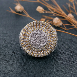 Alloy <b>Cocktail</b> <b>Ring</b> Lab Created Diamond Micro Pave Setting <b>Gold</b>/Silver Plated IGI Certified Glam Style Unisex Wedding Gift - Product Image 2