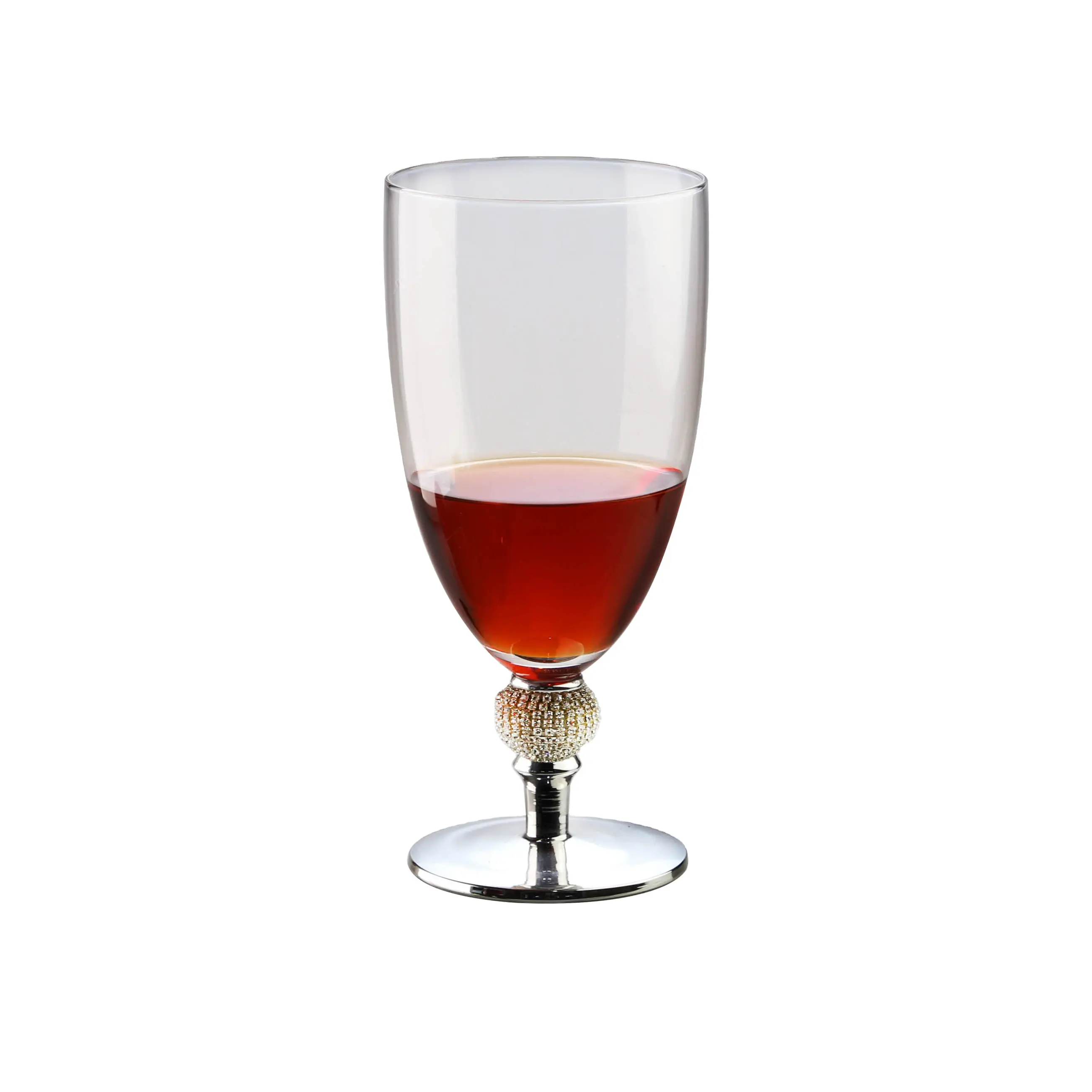 Bicchiere da vino rosso chiaro fatto a mano all'ingrosso con bordo in <span class=keywords><strong>argento</strong></span> dorato <span class=keywords><strong>calice</strong></span> in vetro intarsiato con diamante artificiale 600ml bicchiere da vino