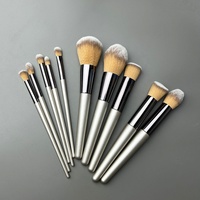 Lot de 10 pinceaux de maquillage professionnels ABANGZI couleur champagne avec manche en bois synthétique, styles estompeurs, sans logo, coffret cadeau moderne