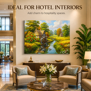 Peinture <span class=keywords><strong>à</strong></span> l'huile sur toile, décor mural, motif <span class=keywords><strong>moulin</strong></span> <span class=keywords><strong>à</strong></span> <span class=keywords><strong>eau</strong></span>, ruisseau, tournesols, canards, cabane <span class=keywords><strong>à</strong></span> toit <span class=keywords><strong>de</strong></span> chaume, <span class=keywords><strong>roue</strong></span> <span class=keywords><strong>à</strong></span> <span class=keywords><strong>eau</strong></span>, art populaire, peint <span class=keywords><strong>à</strong></span> la main - Product Image 6