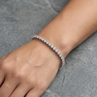 Gelang Tennis 10 Karat Potongan Bulat Empat Cakar 4mm Berlian Buatan Laboratorium Emas Putih Solid 14k 18K 6.5 Inci Pembuatan Perhiasan Khusus