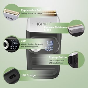 Kemei KM-2026 <span class=keywords><strong>professionnel</strong></span> 2-en-1 <span class=keywords><strong>tête</strong></span> <span class=keywords><strong>chauve</strong></span> tondeuse outil de toilettage feuille <span class=keywords><strong>rasoir</strong></span> <span class=keywords><strong>rasoir</strong></span> électrique sans fil avec affichage LED - Product Image 3