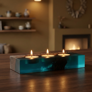 Olive Wood Handmade Square Candle Stand & Epoxy Resin <b>Tealight</b> <b>Holder</b> Customized Color Gravure Printing Modern Office Home Decor - Product Image 3