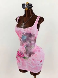 Vestido Corto Sexy con Estampado Cruzado para Mujer, Vestidos Cortos Ajustados sin Mangas Estilo Y2K, Elegantes para Mujer - Product Image 5