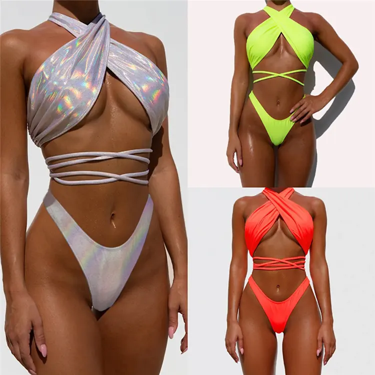 Сексуальное женское бикини из двух частей, бандажная летняя пляжная одежда 2021, женский купальник