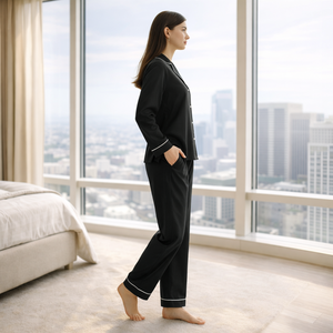 Pigiama da Donna Personalizzato con Logo, Maniche Lunghe, Lunghezza Intera, in Cotone Effetto Nuvola, Morbido, Traspirante, Liscio, Stile Lussuoso e alla Moda - Product Image 3