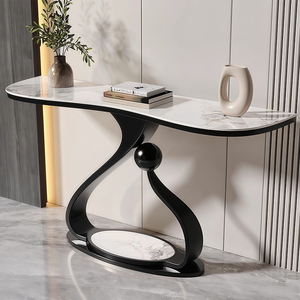 Modern Nordic Artistic Irregular Curved Marble Top <strong>Black</strong> Metal Creative Base Hotel Hallway Entryway Living Room <strong>Console</strong> <strong>Table</strong> - Product Image 3