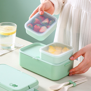Boîte à lunch rectangulaire en fibre de bambou <span class=keywords><strong>Metka</strong></span> modèle 7809, écologique, brillante, 2 couches, sans BPA, étanche, capacité 1-3L, portable - Product Image 2