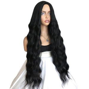 Peluca <span class=keywords><strong>de</strong></span> Alta Calidad al Por Mayor, Precio Más Bajo, Ondulada, Barata, Resistente al Calor, Cabello Sintético Negro, Cabello Largo y Rizado, Peluca Ondulada para Mujer - Product Image 1
