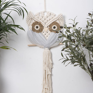Hand Woven Owl <b>Hanging</b> Ornament Cotton Rope Tassel Tapestry Bohemian Style Home Decor Wall <b>Hanging</b> <b>White</b> Irregular Shape - Product Image 2