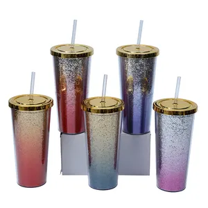 Wholesale 24 Oz Customized Tumbler Cups Double Wall Plastic Glitter Studded Tumbler With Lid And Straw