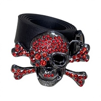 Ceinture en cuir pour homme avec boucle en alliage de zinc Y2K gothique, 1,5 pouce, style western, crâne en strass, design vintage cowboy