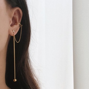Best Gift Long Box Chain <b>Ear</b> <b>Cuff</b> White Crystal Gold Plated Stud <b>Earrings</b> for Her - Product Image 2