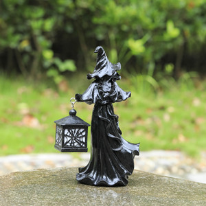 Halloween Witch Resin Figurine <b>Black</b> Robe <b>Lantern</b> Outdoor Decoration Waterproof Gothic Style W404 - Product Image 1