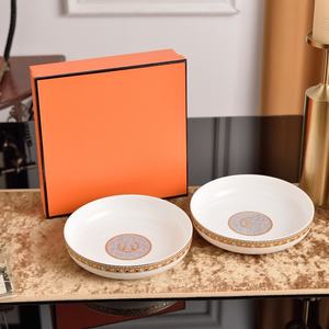 Assiettes de créateur, ensemble de 2 pièces, en porcelaine fine, motif végétal, peintes à la main, assiettes creuses et profondes de 8 pouces, vaisselle forêt tropicale - Product Image 6