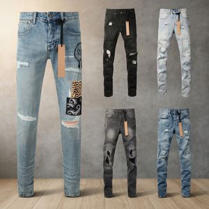 Jeans de Mezclilla de Diseño de Lujo para Hombre, Alta Calidad, 100% Algodón, Estampado de Leopardo, Resistentes al Viento, Desgastados/Rotos, Estilo Casual Vintage, Venta al Por Mayor - Product Image 3