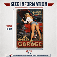 Plaque Murale Métallique en Fer Imprimée UV Rouge, Motif Garage Pin Girl Art Déco Voiture Vintage Femme, Décoration Murale pour Maisons, Bars, Clubs, Cafés, 8x12 Pouces