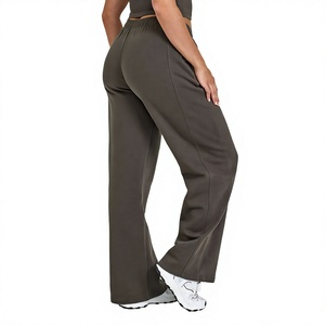 Women's Wide Leg Fleece Sweatpants Mid <b>Waist</b> <b>Elastic</b> Closure Loose Fit Full Length Solid Color Casual Pants & <b>Trousers</b> - Product Image 2