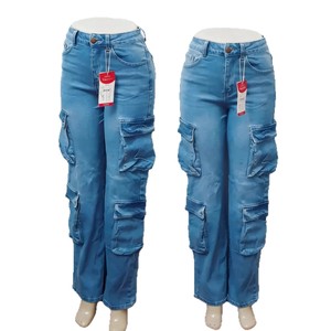 <span class=keywords><strong>Pantaloni</strong></span> <span class=keywords><strong>Cargo</strong></span> <span class=keywords><strong>da</strong></span> <span class=keywords><strong>Donna</strong></span> in Denim Streetwear Invernale Multi-Tasca a Vita Media Vendita all'Ingrosso - Product Image 5