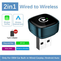 Adaptador Carplay Sans Fil para iPhone, adaptador inalámbrico automático Android, 2 En 1 Mini Carplay Et 2 en 1 Dongle para Apple Iphone