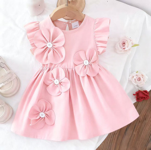 Vestido Rojo con Flores para Niñas, Diseño Adorable con Flores 3D y Mangas Abullonadas, <span class=keywords><strong>Ropa</strong></span> para Bebés y Niñas, OEM ODM - Product Image 4