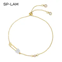 SP-LAM ajustável pedra deslizante corrente conector, aço inoxidável banhado a ouro fantasia menina joias charme pulseira