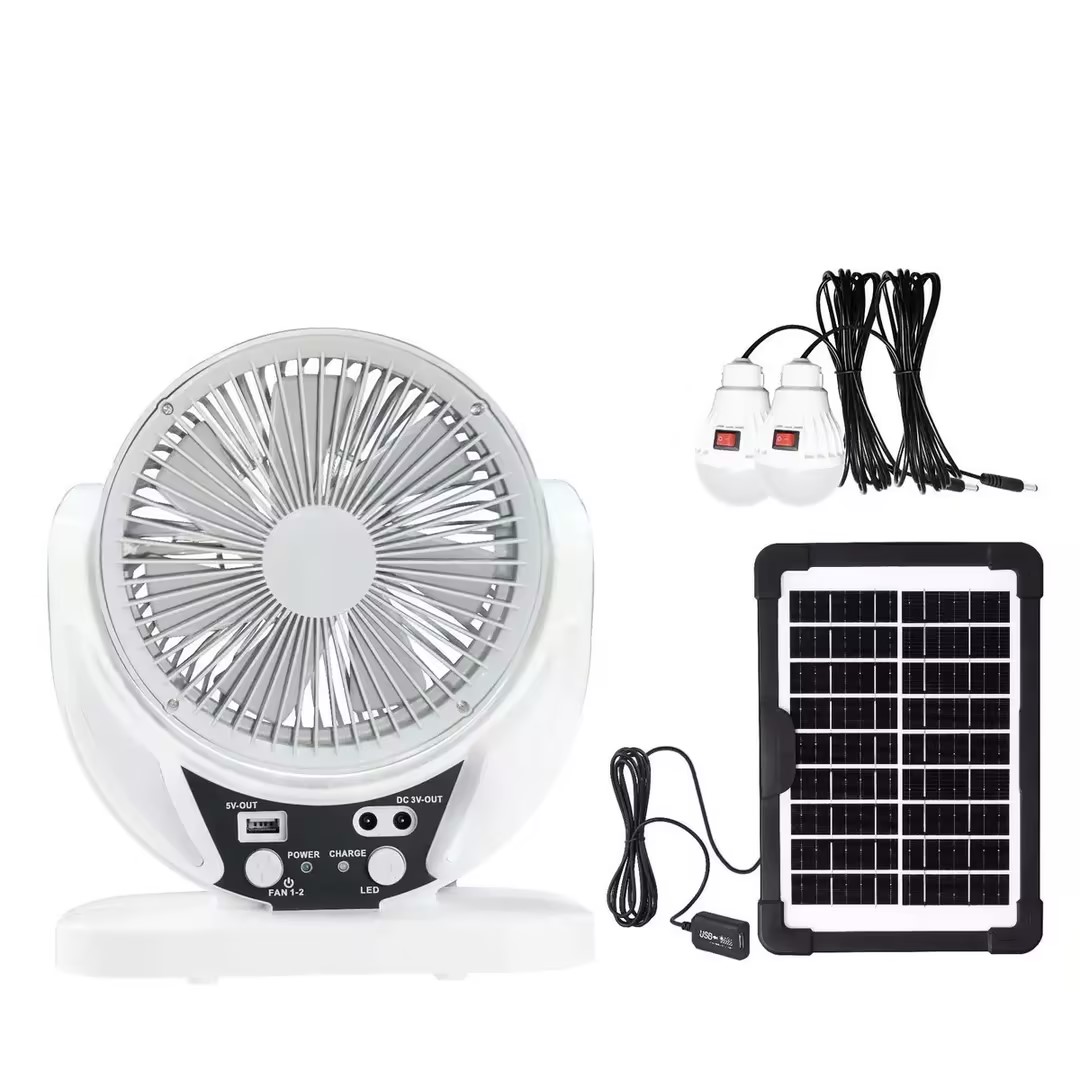 6 Inch Multi-functional LED Table Fan with USB AC/DC Power Supply,Rechargeable Solar Fan for Home/office/outdoor