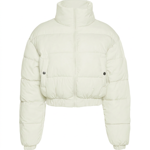 Hemistyles Women's Crew Neck Zipper <b>Cropped</b> <b>Puffer</b> Vest <b>Jacket</b> Coat Eco-Friendly Breathable Fashionable Short Length Vintage - Product Image 1