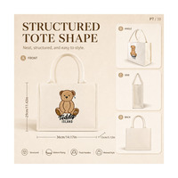 Sac fourre-tout en toile TEDDY ISLAND avec broderie d'ours mignon, fermeture magnétique, motif personnalisé, vente en gros, pour l'école, le bureau, le quotidien, sac à bandoulière