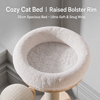 Arbre à chat en bois de chêne massif avec poteau à gratter en sisal, lit douillet en peluche, grande balle roulante, coussin amovible, tour à chat multifonctionnelle