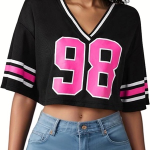 Jersey for Men Sports Oversized Graphic Stripe Trim V Neck <b>Drop</b> Shoulder Short Sleeve Quick Dry Summer T-Shirts - Product Image 1