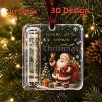 Pendentif de Noël créatif en acrylique rectangulaire imprimé UV, porte-billets, ornement de sapin, cadeau de fêtes