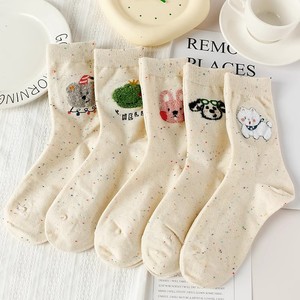 Women Crew <b>Socks</b> Cotton Blend Breathable Sweat Absorbing Cartoon Dot Pattern Mid Calf <b>Socks</b> For Spring Autumn <b>Winter</b> - Product Image 1