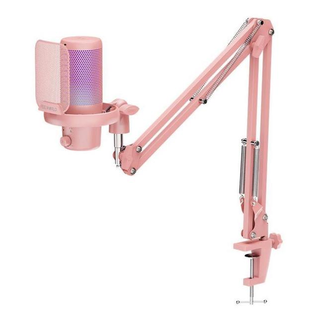 Top Quality FEELWORLD VM1 USB Condenser Gaming Microphone for Streaming Noise Cancellation Mute RGB Light Boom Arm Stand