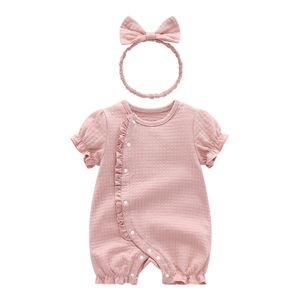 Ropa de Bebé 100% Algodón Verano 2022, Diademas con Lazo Gratis, Ropa Infantil de Color Sólido, Estilo Coreano, Mamelucos para Bebés Niñas - Product Image 2