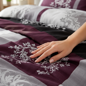 EU Dropshipping Filigree Floral <b>Bed</b> Linen <b>Set</b> 3pcs Grey <b>Purple</b> Geometric Quilt Cover 100% Cotton Poland Hub - Product Image 4