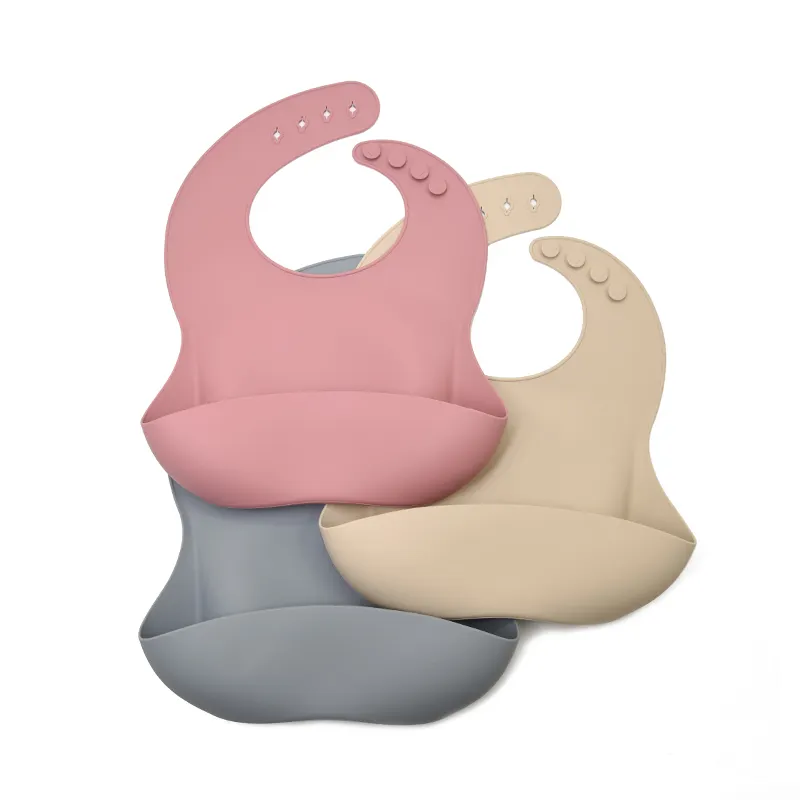 1-3 Jahre verstellbare Passform Wasserdichte Unisex Soft Food Grade Baby Silikon Lätzchen mit Tasche