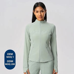 Chaqueta de Yoga para <span class=keywords><strong>Mujer</strong></span>, Color Sólido, Transpirable, de Spandex, Cuello Redondo, Cierre Completo, Larga, para Gimnasio - Product Image 4