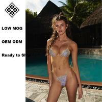 Nouvel ensemble de bikini triangle sexy en dentelle avec bordure contrastante pour femme