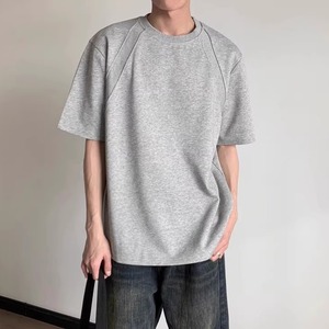 Summer Heavyweight Space Cotton Solid Color Short Sleeveless <b>Beaded</b> Cleanfit <b>Loose</b> Neck Male Korean Style Trendy T-Shirt - Product Image 6