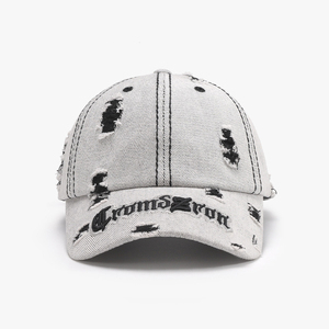 Cappello da Baseball in Denim alla moda con lettere di rottura in stile retrò lavato con lettere di rottura personalizzate all'ingrosso - Product Image 2