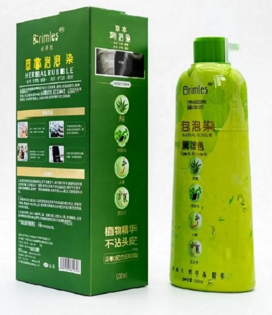 Guangzhou BRIMLES siyah saç boyası şampuanı 3 in 1 yeşil jel