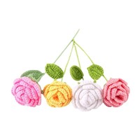 Rose en laine tissée à la main, bouquet fini, matériel de bricolage, fleur tricotée, cadeau de Tanabata, rose tissée créative