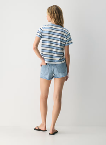 <span class=keywords><strong>T</strong></span>-<span class=keywords><strong>shirt</strong></span> rayé décontracté personnalisé pour <span class=keywords><strong>femme</strong></span>, en coton, coupe classique, col rond, tricot doux, motif rayures bleues et blanches, séchage rapide, idéal pour l'é<span class=keywords><strong>t</strong></span>é - Product Image 3