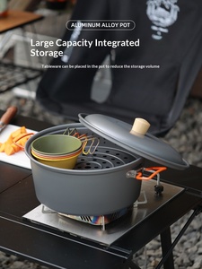 7.5L Large Capacity Outdoor Steaming & Boiling Integrated Pot, Dual-use Aluminum Alloy Portable <b>Camping</b> Cookware for Wild Cookin - Product Image 5