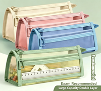Étui à crayons transparent en maille de nylon double couche, sac de rangement portable de grande capacité pour fournitures scolaires