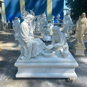 Statue de Jésus lavant les pieds en marbre blanc, sculptée à la main, scène biblique, sculpture religieuse catholique, décoration extérieure pour église et jardin - Product Image 1