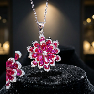 Collier pendentif fleur en argent sterling plaqué rhodium de luxe unisexe LAVINA avec zircon, longueur 16+2 pouces, cadeau d'anniversaire de mariage - Product Image 3
